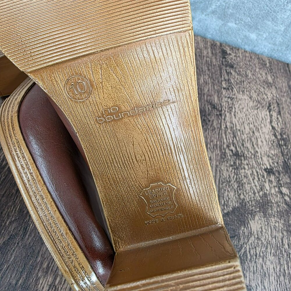 No Boundaries Vintage Mules Clogs Heels 10 Brown Square Toe Leather Y2K Side Tie - Picture 11 of 15